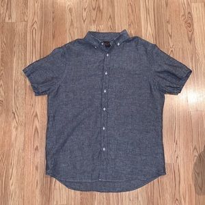 M Gray Blue 100% Linen Short Sleeved Shirt